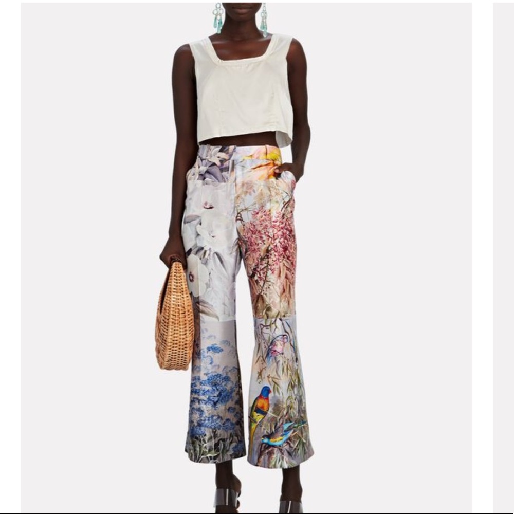 Zimmerman silk Botanica kick flare pants.